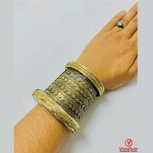 Single Boho Cuff Bracelet- Cuff Bracelet- Afghan Golden Massive Handcuff Hinged